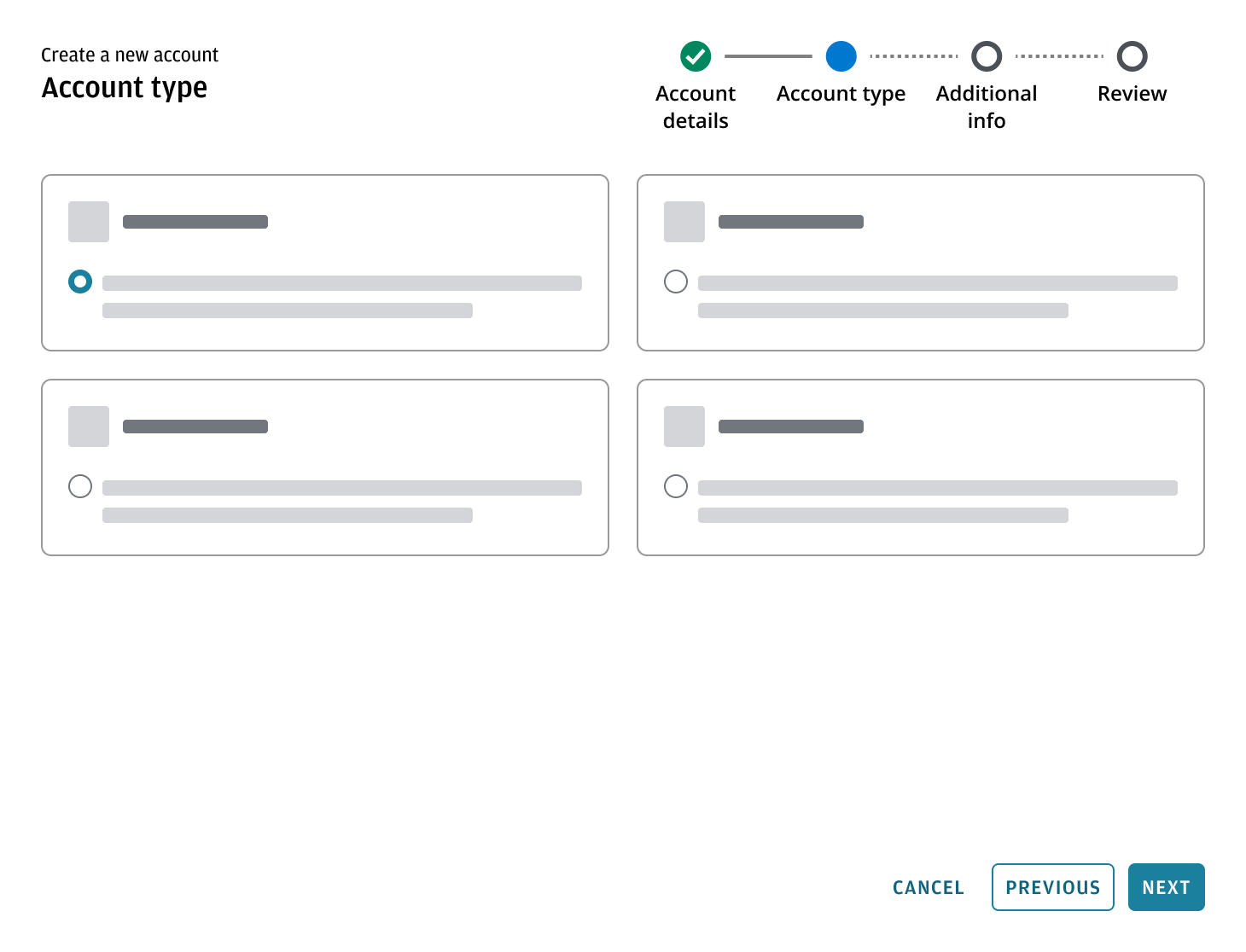 Example of a multi-step wizard workflow with stepper navigation